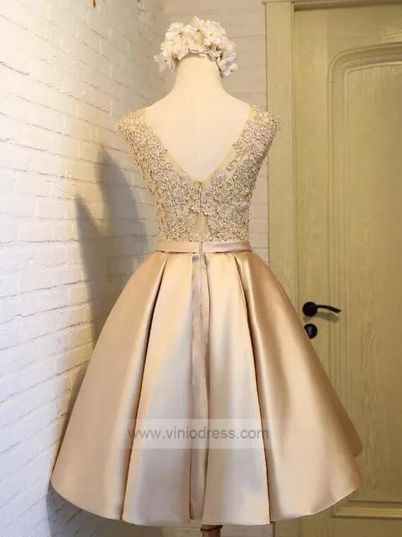 Short Prom Dresses 2025 Simple Satin Homecoming Dresses Lace Bodice SD1080-homecoming dresses-Viniodress-Pink-Custom Size-Viniodress