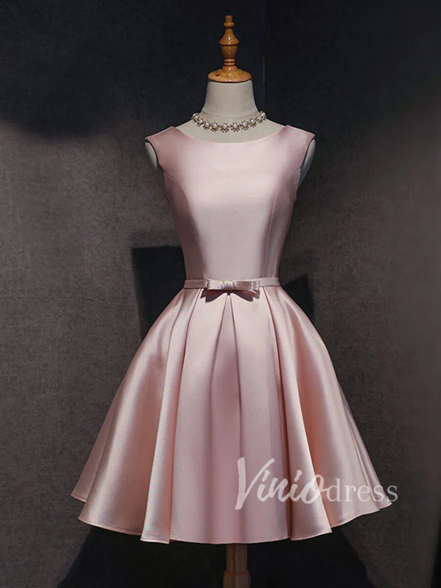 Short Prom Dresses 2025 Simple Satin Homecoming Dresses with Pockets SD1235-homecoming dresses-Viniodress-Blush Pink-Custom Size-Viniodress