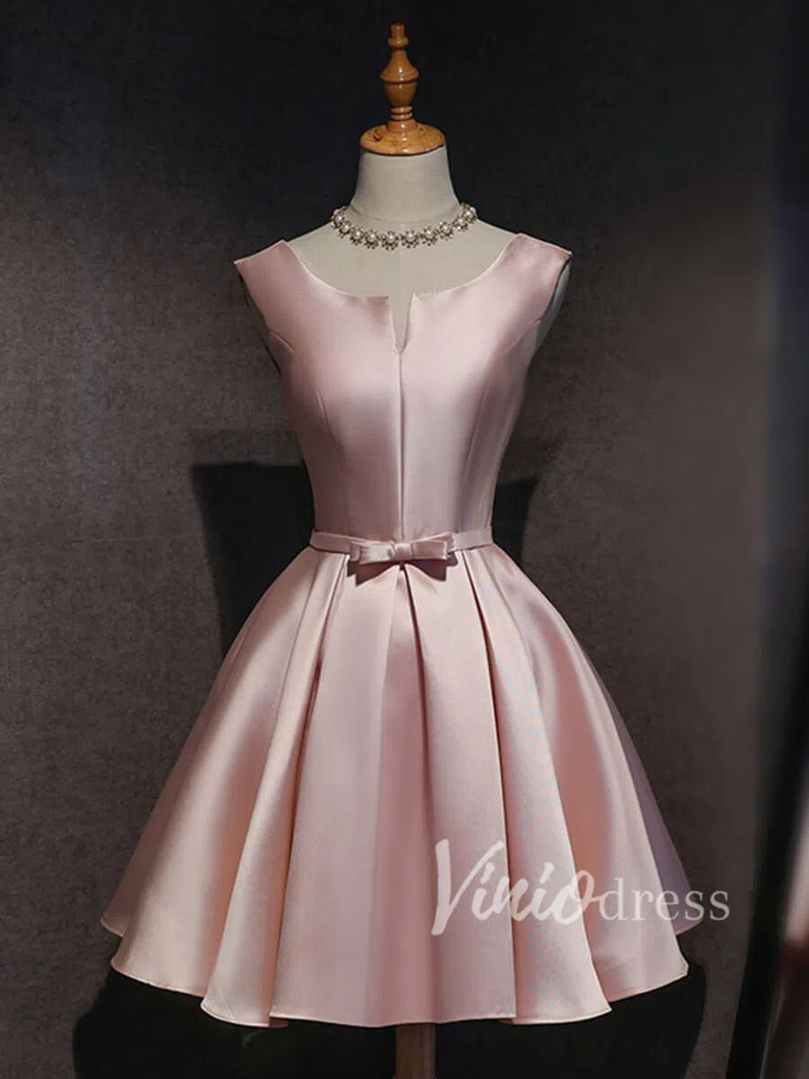 Short Prom Dresses 2025 Simple Satin Homecoming Dresses with Pockets SD1235-homecoming dresses-Viniodress-Blush Pink-Custom Size-Viniodress