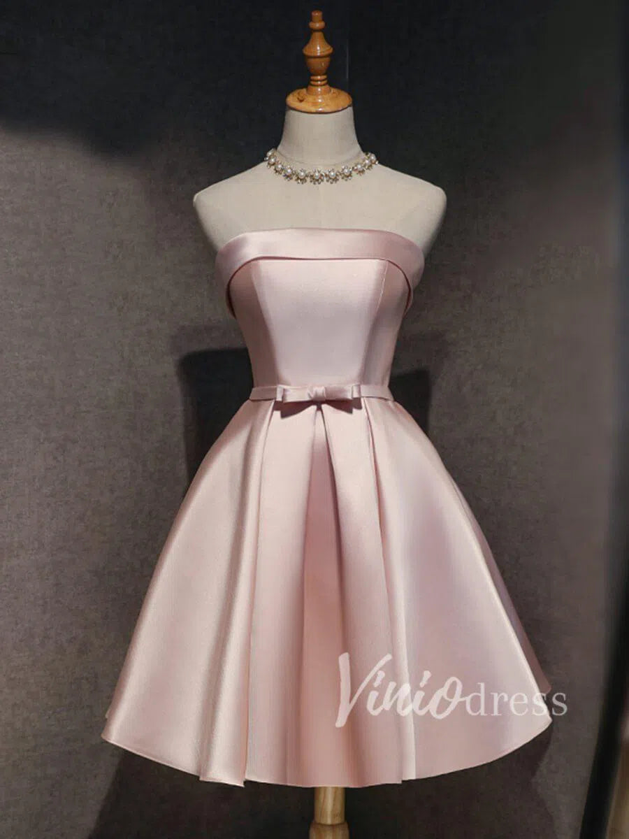 Short Prom Dresses 2025 Simple Satin Homecoming Dresses with Pockets SD1235-homecoming dresses-Viniodress-Blush Pink-Custom Size-Viniodress