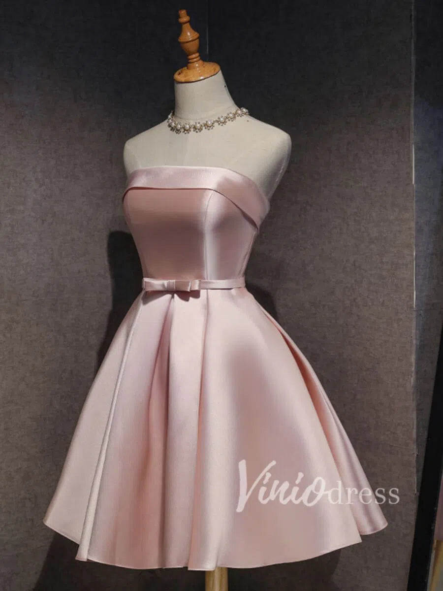 Short Prom Dresses 2025 Simple Satin Homecoming Dresses with Pockets SD1235-homecoming dresses-Viniodress-Blush Pink-Custom Size-Viniodress