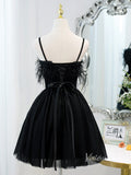 Short Prom Dresses 2025 Spaghetti Strap Black Homecoming Dresses Tulle Short Prom Dress SD1409-Homecoming Dresses-VINIODRESS-Black-Custom Size-Viniodress