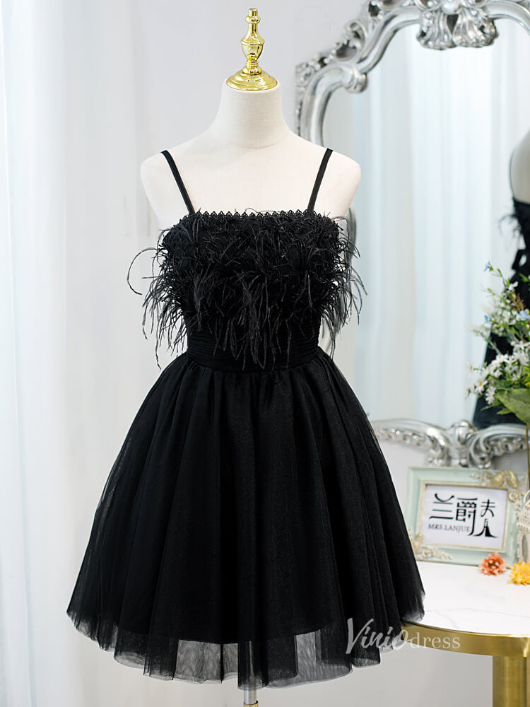 Short Prom Dresses 2025 Spaghetti Strap Black Homecoming Dresses Tulle Short Prom Dress SD1409-Homecoming Dresses-VINIODRESS-Black-Custom Size-Viniodress