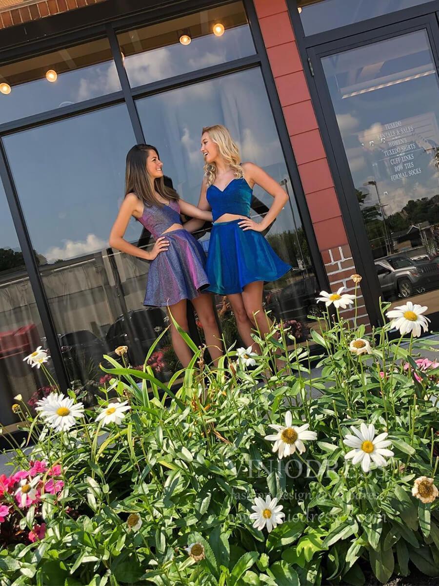 Short Prom Dresses 2025 Spaghetti Strap Shimmering Blue Homecoming Dress A-line Short Party Dress SD1245-homecoming dresses-Viniodress-Purple-Custom Size-Viniodress