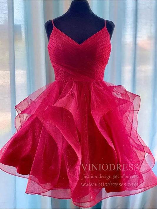 Short Prom Dresses 2025 Sparkling Red Homecoming Dresses with Straps SD1153-homecoming dresses-Viniodress-Rose Red-Custom Size-Viniodress