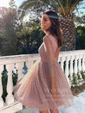 Sparkly Dusty Rose Tulle Homecoming Dresses with Long Sleeves SD1246-homecoming dresses-Viniodress-Backless-Dusty Rose-Custom Size-Viniodress