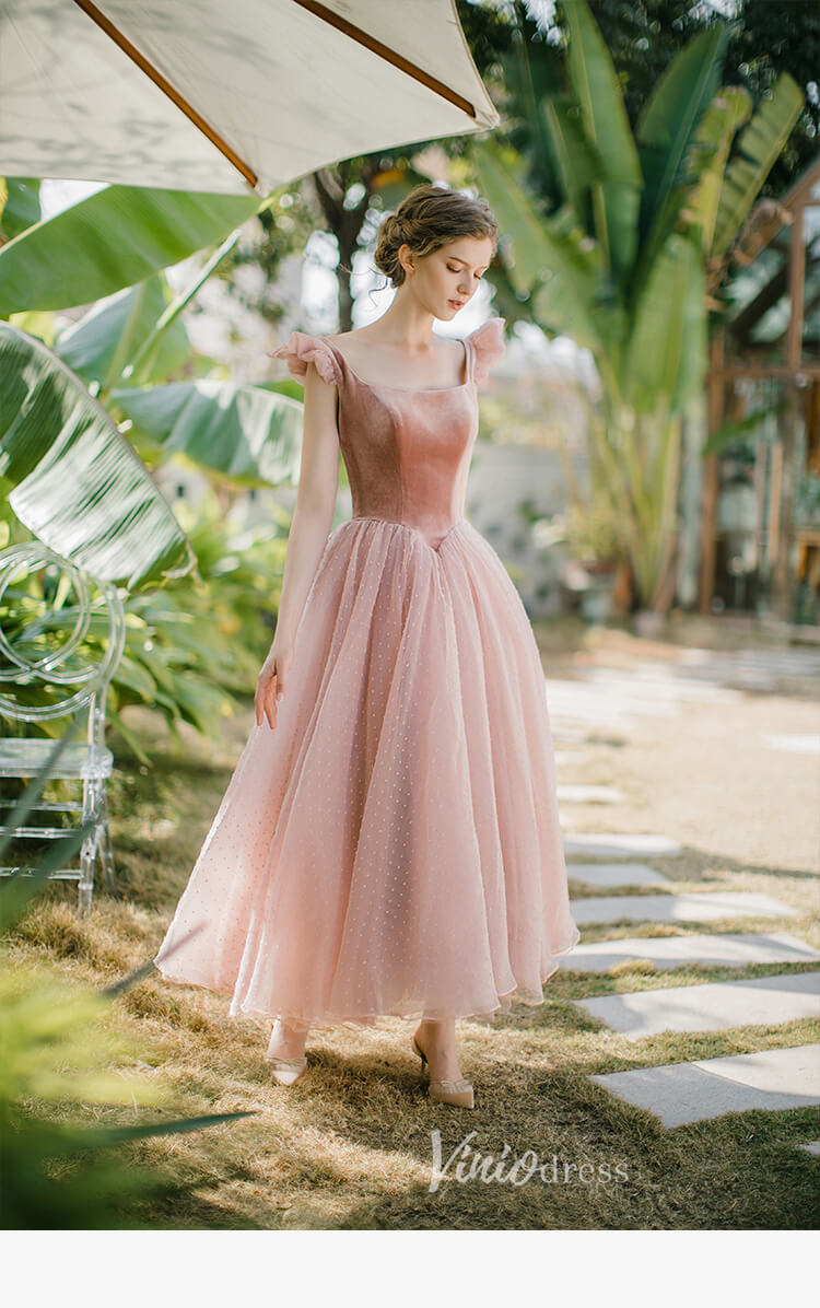 Short Prom Dresses 2025 Square Neck Blush Homecoming Dresses Dotted Maxi Dress SD1391-homecoming dresses-Viniodress-Blush Pink-Custom Size-Viniodress