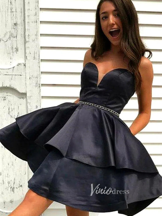 Short Prom Dresses 2025 Strapless Black Homecoming Dresses with Pockets SD1216-homecoming dresses-Viniodress-Black-Custom Size-Viniodress