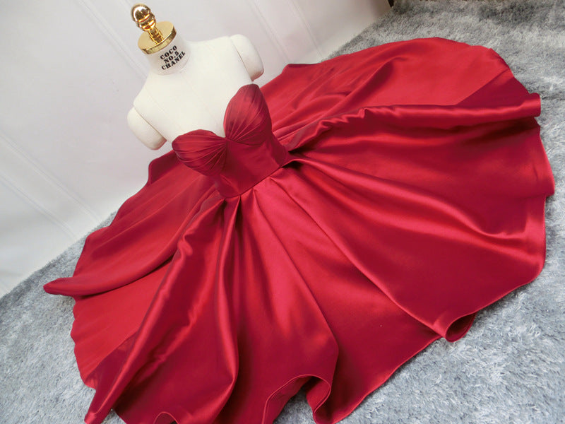 Short Prom Dresses 2025 Strapless Satin High Low Prom Dresses with Pockets SD1389-Homecoming Dresses-VINIODRESS-Dark Red-Custom Size-Viniodress