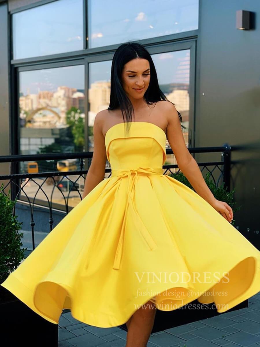 Short Prom Dresses 2025 Strapless Tea Length Pink Satin Homecoming Dresses Short Prom Dress SD1291-homecoming dresses-Viniodress-Royal Blue-Custom Size-Viniodress