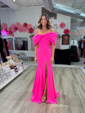 Hot Pink Bow Mermaid Prom Dresses with Slit Off the Shoulder Evening Dress FD4039