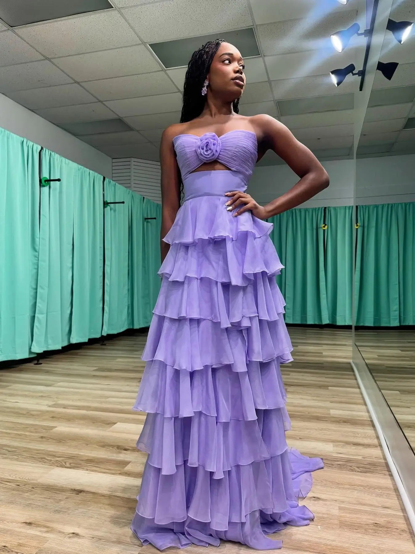 Hot Pink Chiffon Tiered Prom Dress with 3D Flower & Sweetheart Neckline – Style FD3741-prom dresses 2025 -Viniodress-Lavender-Custom Size-