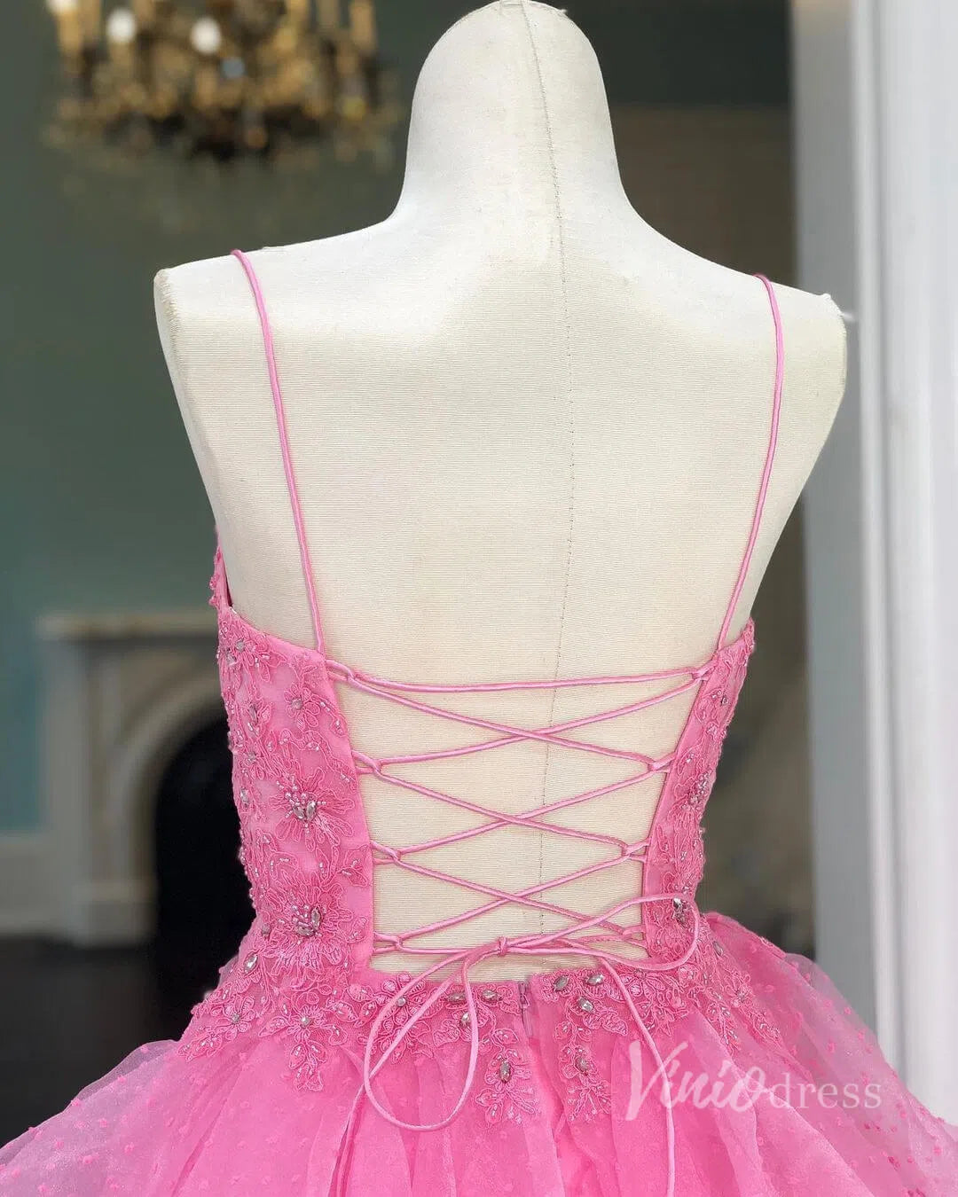 Prom Dress 2025 Hot Pink Dotted Ruffle Prom Dresses Long Layered Ball Gown FD1447-unique prom dresses-Hot Pink-Custom Size-Viniodress