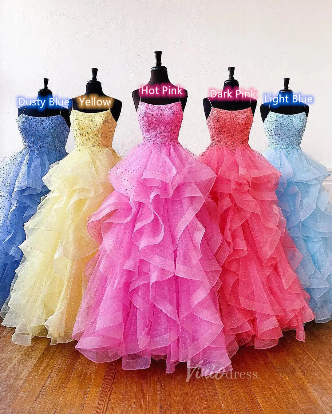 Hot Pink Dotted Ruffle Prom Dresses Long Layered Ball Gown FD1447-prom dresses-Viniodress-Viniodress