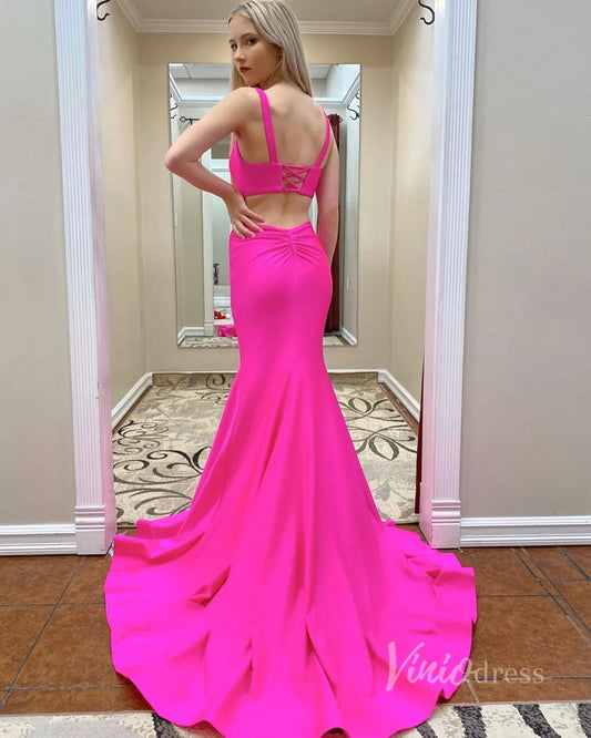 Hot Pink Mermaid Prom Dresses Lace-up Back Bodycon Dress FD2854-prom dresses 2025 -Viniodress-Hot Pink-Custom Size-
