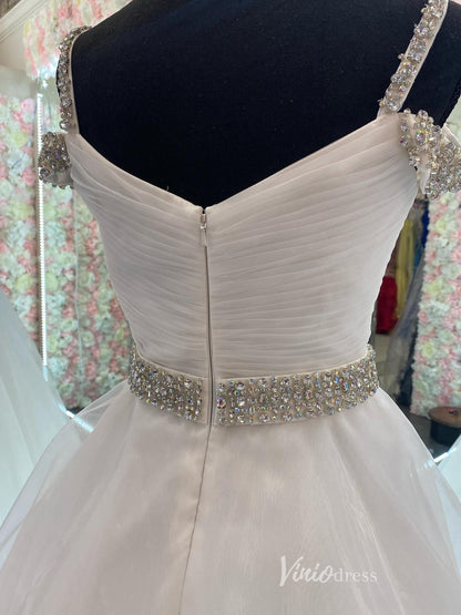 Hot Pink Organza Off the Shoulder Prom Dresses Pleated Bodice Beaded Belt FD4076-prom dresses 2025 -Viniodress-Hot Pink-Custom Size-