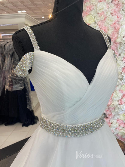 Hot Pink Organza Off the Shoulder Prom Dresses Pleated Bodice Beaded Belt FD4076-prom dresses 2025 -Viniodress-Hot Pink-Custom Size-