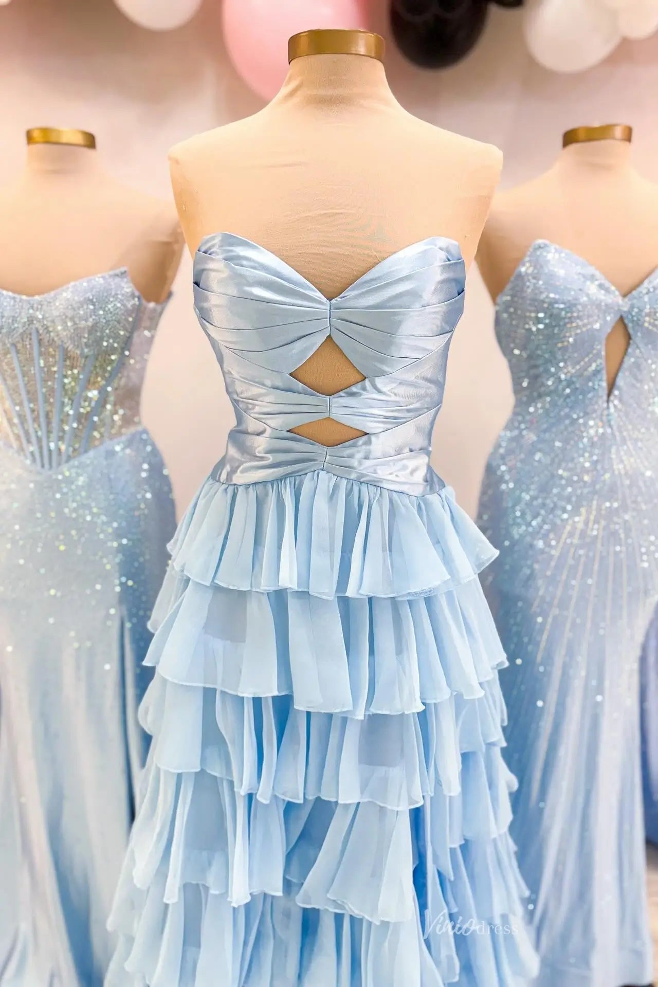 Hot Pink Ruffled Prom Dress with Strapless Sweetheart Cut Out Bodice & High Slit RF321-Prom Dresses 2026-Viniodress-Hot Pink-Custom Size-