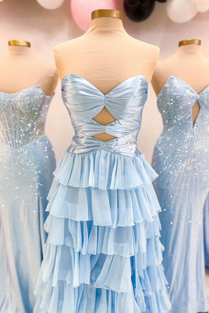 Hot Pink Ruffled Prom Dress with Strapless Sweetheart Cut Out Bodice & High Slit RF321-Prom Dresses 2026-Viniodress-Hot Pink-Custom Size-