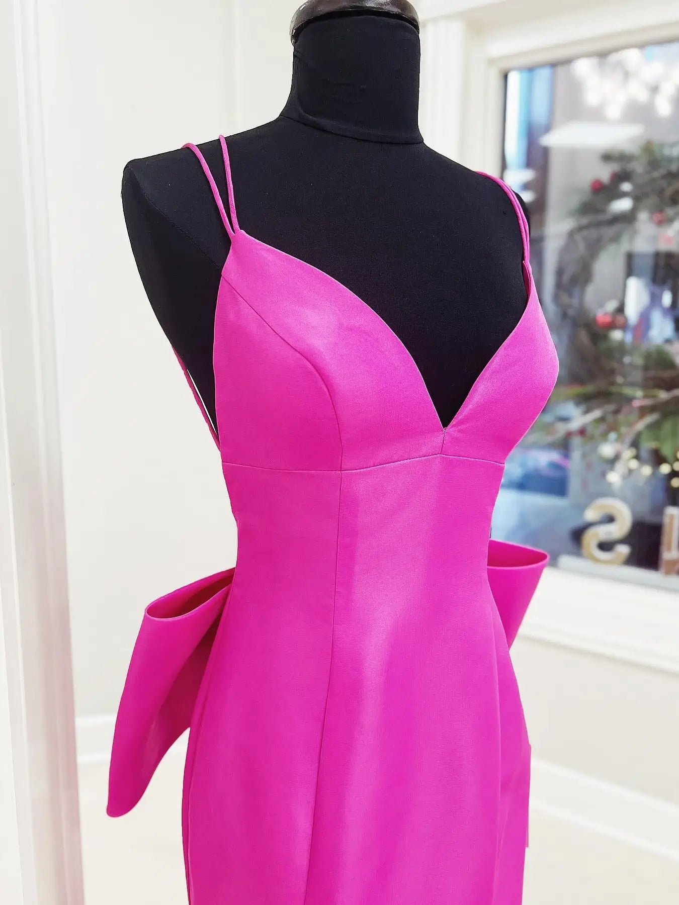 Hot Pink Satin Prom Dress with Bow-Tie, Sweetheart Neckline & Spaghetti Strap – Style FD6058-prom dresses 2025 -Viniodress-Hot Pink-Custom Size-