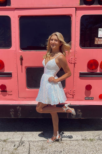 Hot Pink Sequin Homecoming Dress With Pockets Graduation Dresses SD1463-Homecoming Dresses 2025 -Viniodress-White-Custom Size-