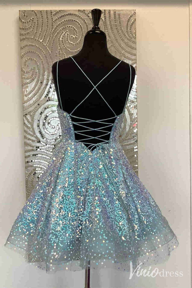 Hot Pink Sequin Homecoming Dresses Spaghetti Strap Short Prom Dress SD1650-Homecoming Dresses-Viniodress-Viniodress