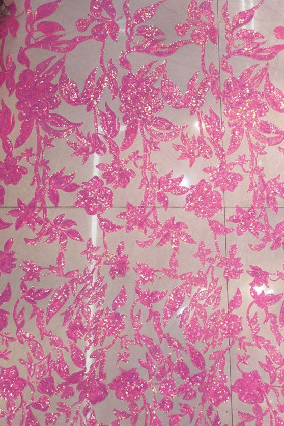 Hot Pink Sequin Lace Prom Dress with Slit and Lace-Up Back – Style SQ044-prom dresses 2026-Viniodress-Hot Pink-Custom Size – Add Measurements in Cart-