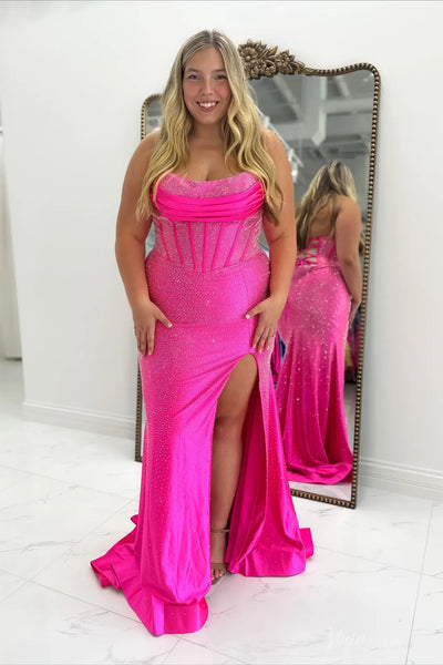 Hot Pink Sparkly Satin Mermaid Prom Dress with Cowl Neck SS229 Viniodress Hot Pink Sparkly Satin Mermaid Prom Dress with Cowl Neck SS229 Viniodress