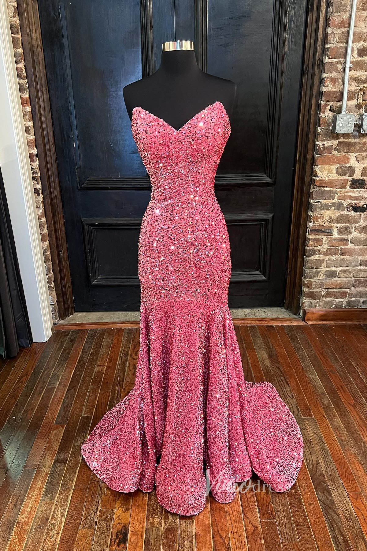 Prom Dress 2025 Hot Pink Sparkly Sequin Formal Dress Sweetheart Neck Prom Dresses FD2970-unique prom dresses-Hot Pink-Custom Size-Viniodress