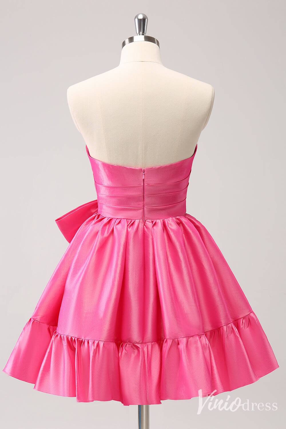 Hot Pink Sweetheart Bow Homecoming Dresses Satin Strapless Back to School Dress S24019-prom dresses 2025 -Viniodress-Hot Pink-Custom Size-