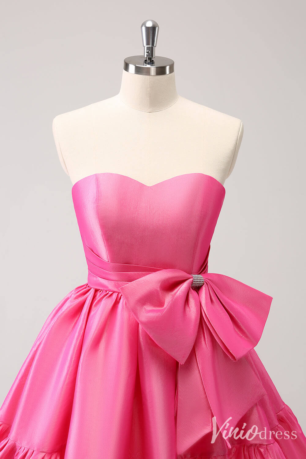 Hot Pink Sweetheart Bow Homecoming Dresses Satin Strapless Back to School Dress S24019-prom dresses 2025 -Viniodress-Hot Pink-Custom Size-