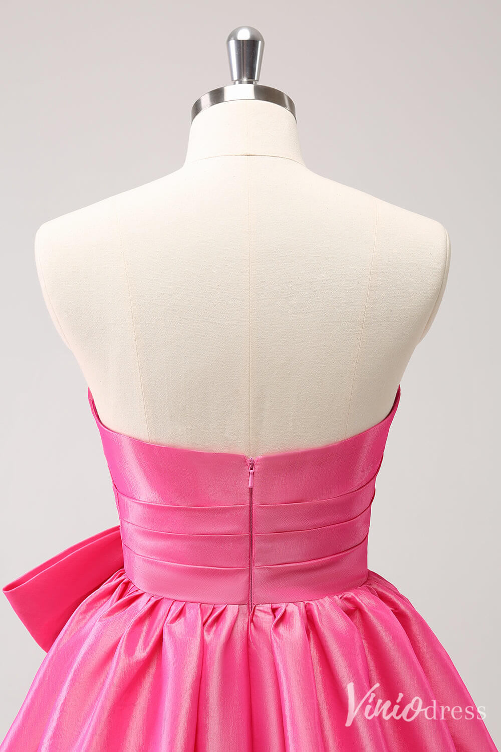 Hot Pink Sweetheart Bow Homecoming Dresses Satin Strapless Back to School Dress S24019-prom dresses 2025 -Viniodress-Hot Pink-Custom Size-