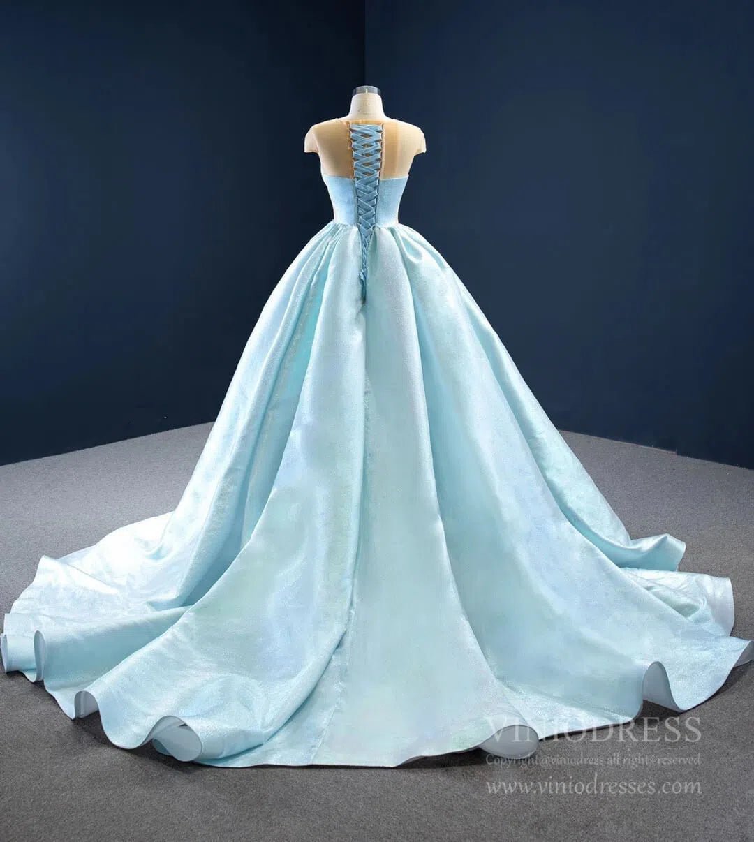 Ice Blue Prom Gowns Overskirt Shiny Sweet 16 Quince Dresses FD2457 viniodress-Quinceanera Dresses 2025 -Viniodress-As Picture-Custom Size-