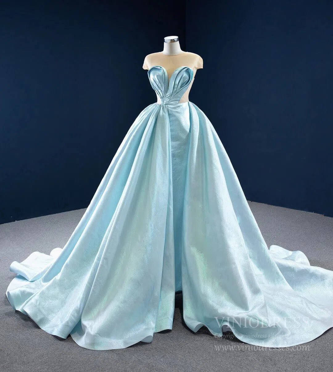 Ice Blue Prom Gowns Overskirt Shiny Sweet 16 Quince Dresses FD2457 viniodress-Quinceanera Dresses 2025 -Viniodress-As Picture-Custom Size-