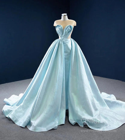 Ice Blue Prom Gowns Overskirt Shiny Sweet 16 Quince Dresses FD2457 viniodress-Quinceanera Dresses 2025 -Viniodress-As Picture-Custom Size-