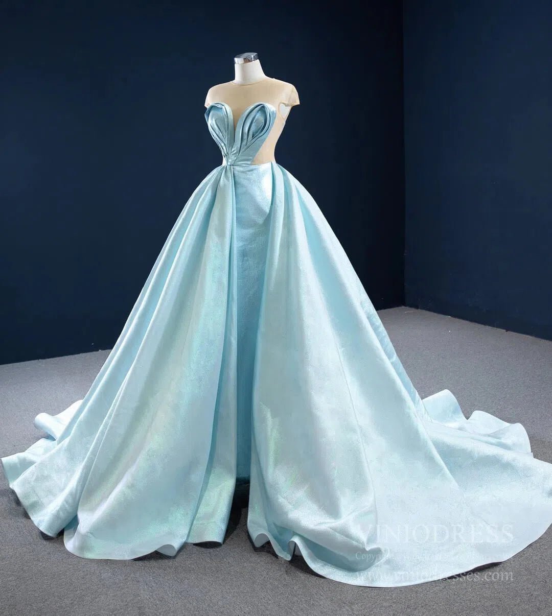 Ice Blue Prom Gowns Overskirt Shiny Sweet 16 Quince Dresses FD2457 vin –  Viniodress