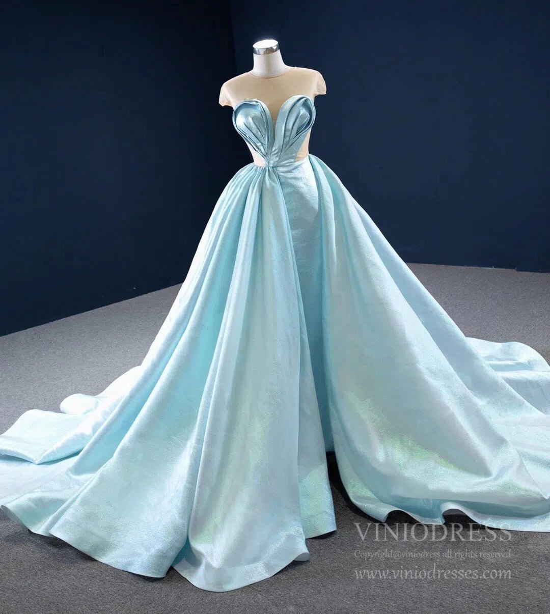 Ice Blue Prom Gowns Overskirt Shiny Sweet 16 Quince Dresses FD2457 viniodress-Quinceanera Dresses 2025 -Viniodress-As Picture-Custom Size-