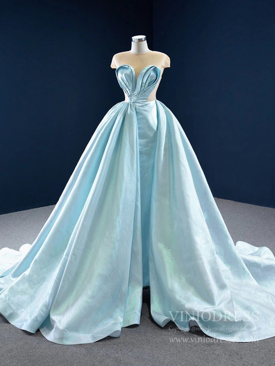 Prom Dress 2025 Ice Blue Prom Gowns Overskirt Shiny Sweet 16 Quince Dresses FD2457 viniodress-unique Quinceanera Dresses-As Picture-Custom Size-Viniodress