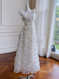 Ivory 3D Floral Lace Prom Dresses Spaghetti Strap Maxi Dress FD4030