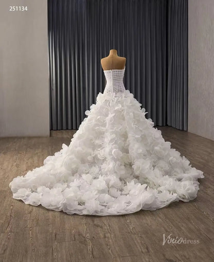 Ivory 3D Floral Wedding Dress with Pearl Corset, Removable Off-Shoulder Sleeves & Sculptural Flower Skirt – 251134-wedding dresses 2026-Viniodress-Ivory-Custom Size – Add Measurements in Cart-