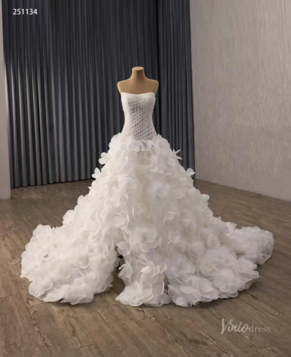 Ivory 3D Floral Wedding Dress with Pearl Corset, Removable Off-Shoulder Sleeves & Sculptural Flower Skirt – 251134-wedding dresses 2026-Viniodress-Ivory-Custom Size – Add Measurements in Cart-