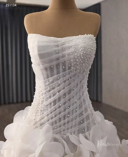 Ivory 3D Floral Wedding Dress with Pearl Corset, Removable Off-Shoulder Sleeves & Sculptural Flower Skirt – 251134-wedding dresses 2026-Viniodress-Ivory-Custom Size – Add Measurements in Cart-