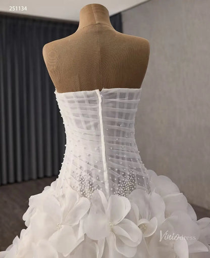 Ivory 3D Floral Wedding Dress with Pearl Corset, Removable Off-Shoulder Sleeves & Sculptural Flower Skirt – 251134-wedding dresses 2026-Viniodress-Ivory-Custom Size – Add Measurements in Cart-