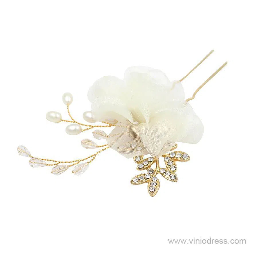 Ivory 3D Flower Gold Hairpin Pink Hairpins AC1211-Headpieces 2025 -Viniodress-Ivory-