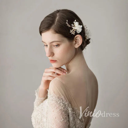 Ivory 3D Flower Gold Hairpin Pink Hairpins AC1211-Headpieces 2025 -Viniodress-Ivory-
