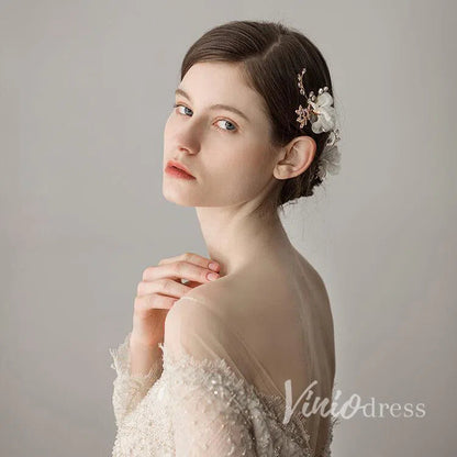 Ivory 3D Flower Gold Hairpin Pink Hairpins AC1211-Headpieces 2025 -Viniodress-Ivory-