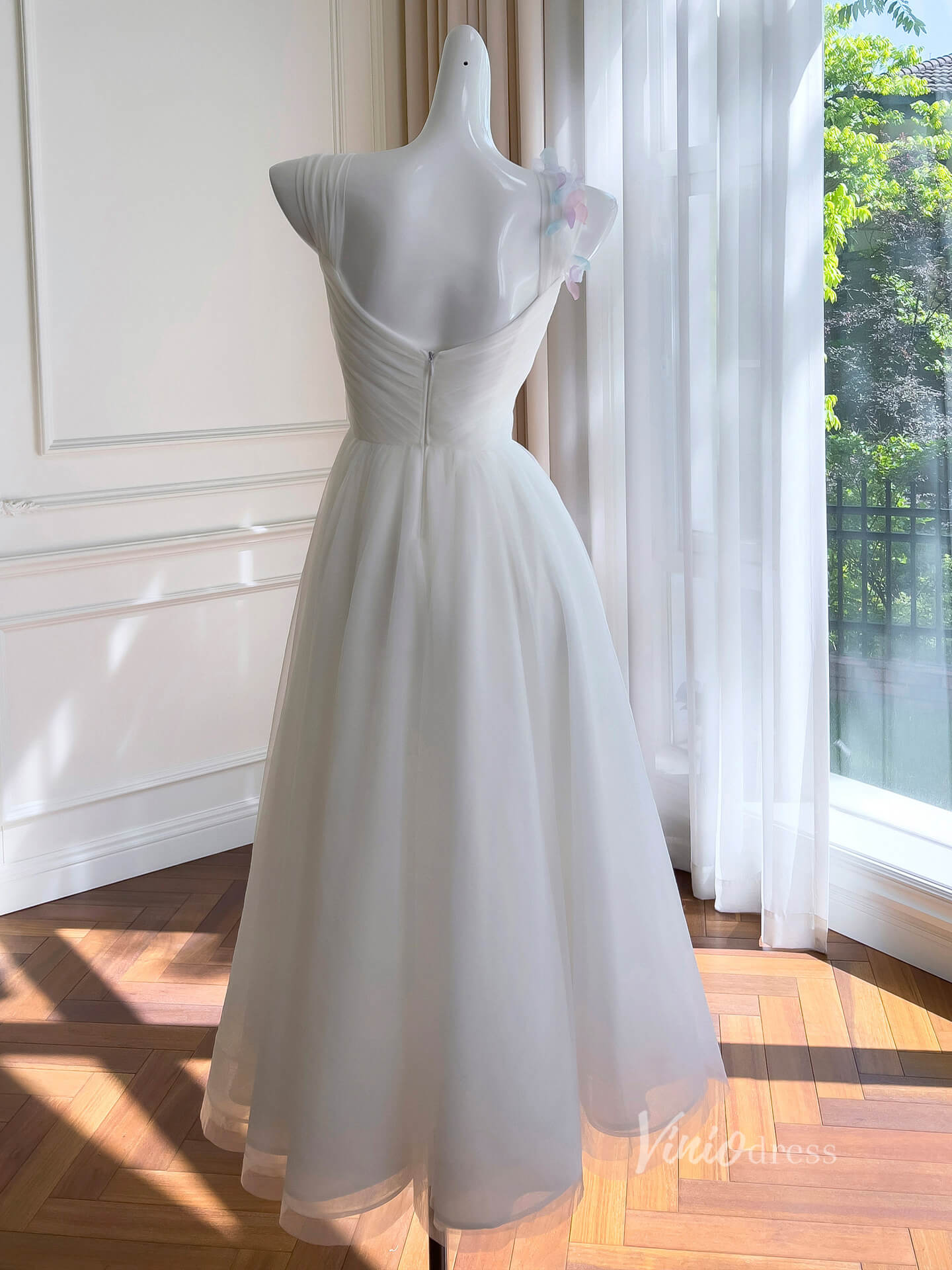 Ivory 3D Flower Prom Dresses Pleated Bodice Wide Strap Maxi Dress FD4023-prom dresses 2025 -Viniodress-Ivory-Custom Size-