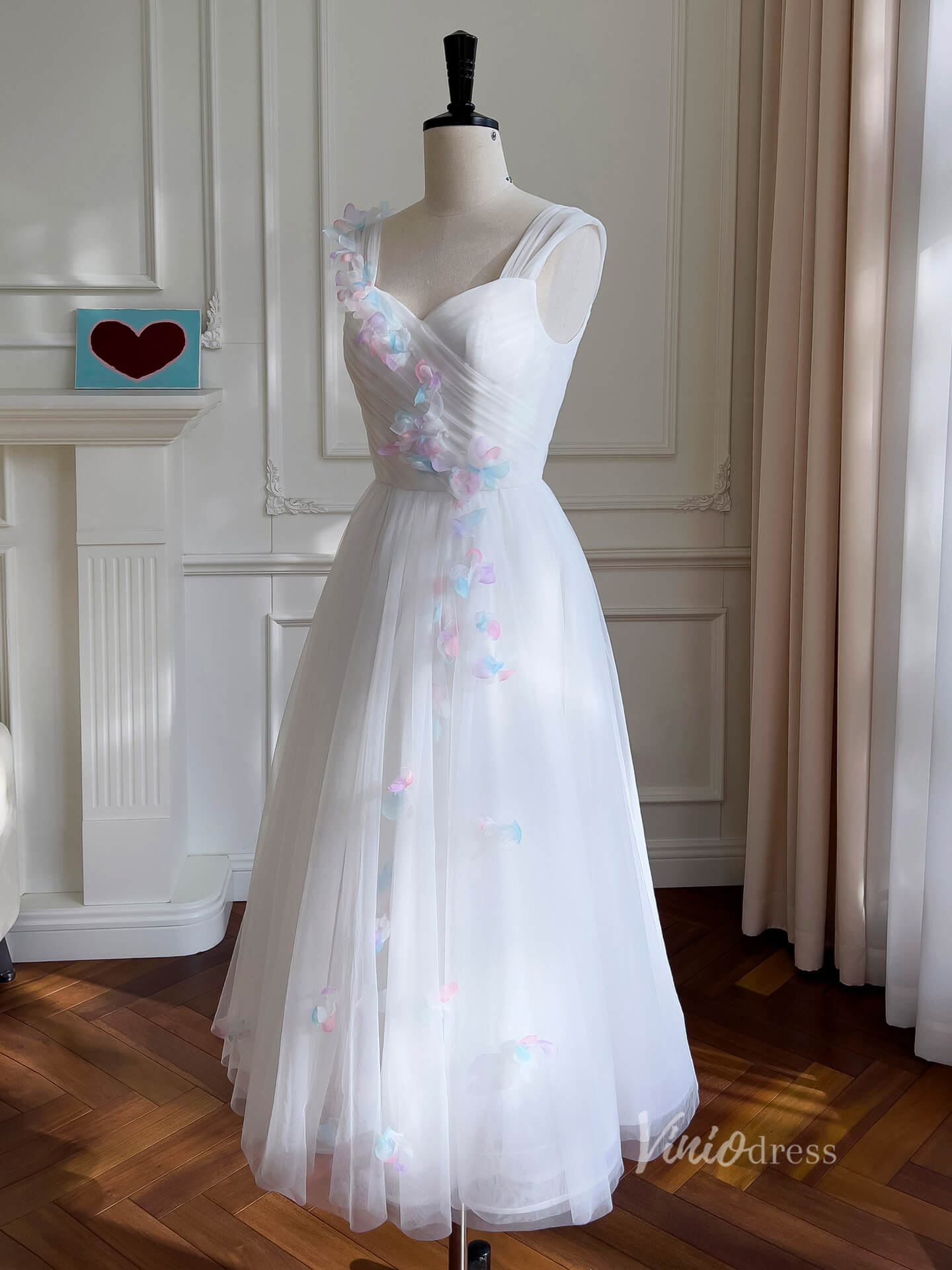 Ivory 3D Flower Prom Dresses Pleated Bodice Wide Strap Maxi Dress FD4023-prom dresses 2025 -Viniodress-Ivory-Custom Size-