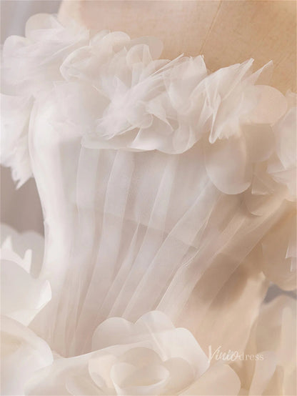 Ivory 3D Flower Rosette Homecoming Dresses Strapless Ruffled Short Prom Dress BJ063-prom dresses 2025 -Viniodress-Ivory-Custom Size-