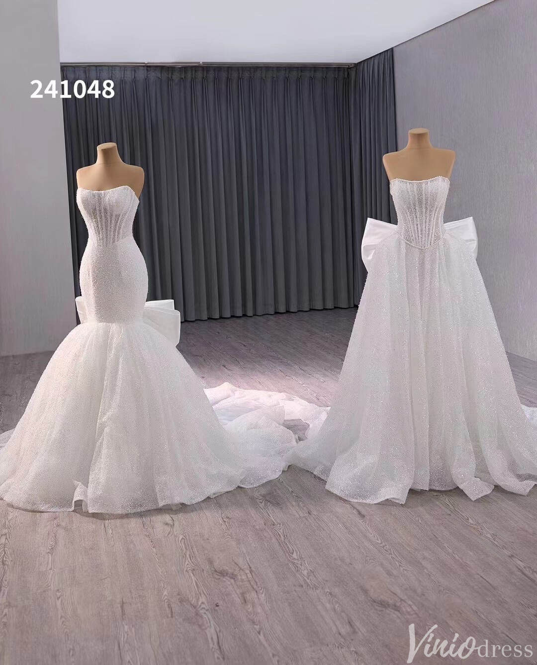 Ivory Beaded Bow-Tie Wedding Dresses Strapless Bridal Dresses 241048-wedding dresses 2025 -Viniodress-Ivory-Custom Size-